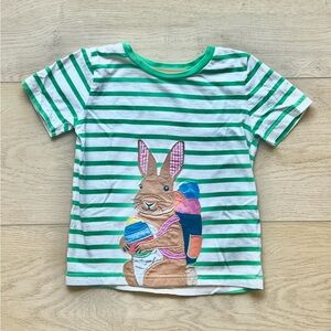 Mini Boden Green Striped Easter Bunny Applique Tee